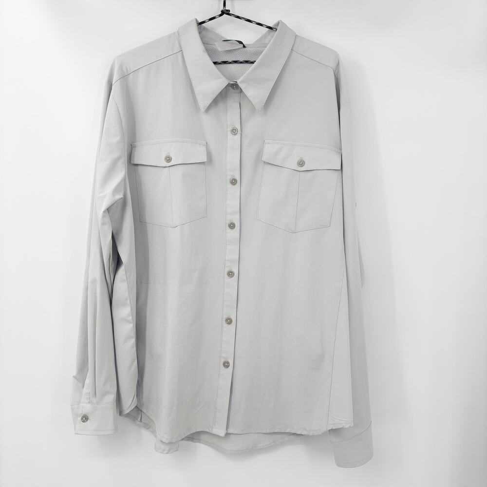 Men's XXL Grey Fishing Shirt Button Down Vented Back Hiking Outdoor Travel‎ Top